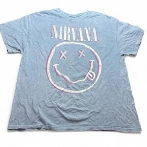 Light Blue Nirvana Smiley Face T-Shirt (Size XL) NWOT